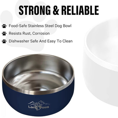 Long Paws Lunar Dog Bowls 1.8L Stainless Double-Wall Metal for Food & Water