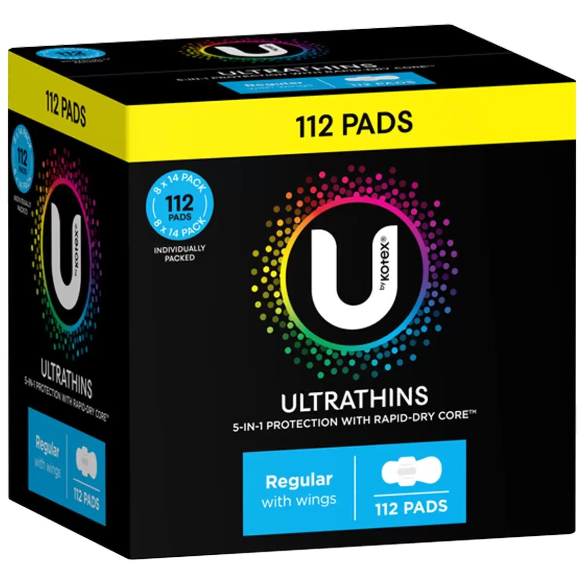 112 x U By Kotex Ultrathins Regular Pads with Wings Dry Disposable Period Pads