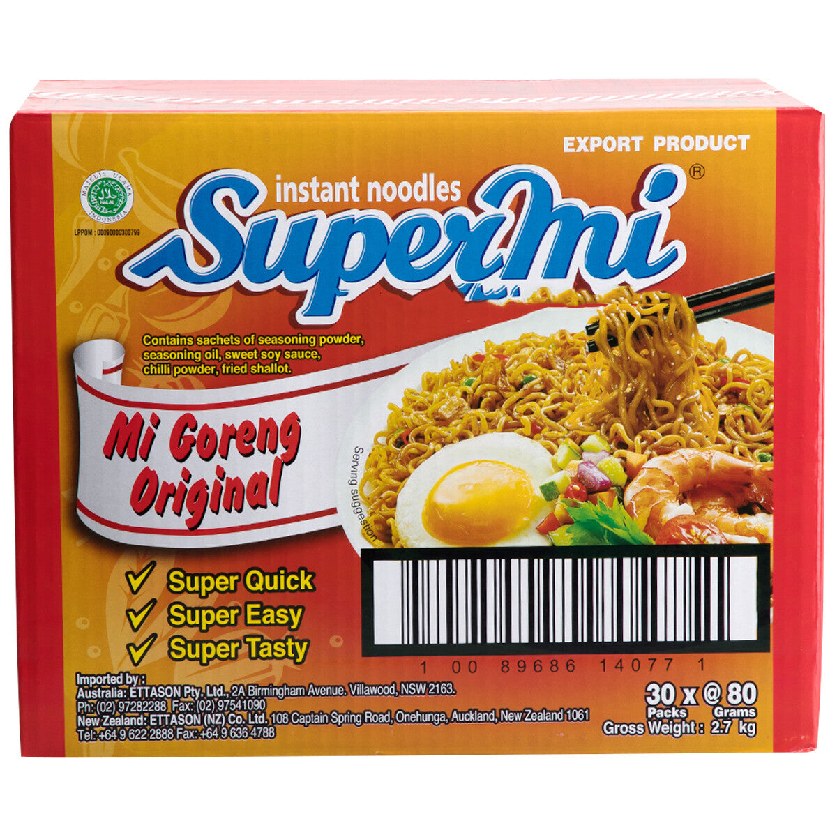 30 x 80g Indofood Indonesian Mi Goreng Original SuperMi Instant Fried Noodles