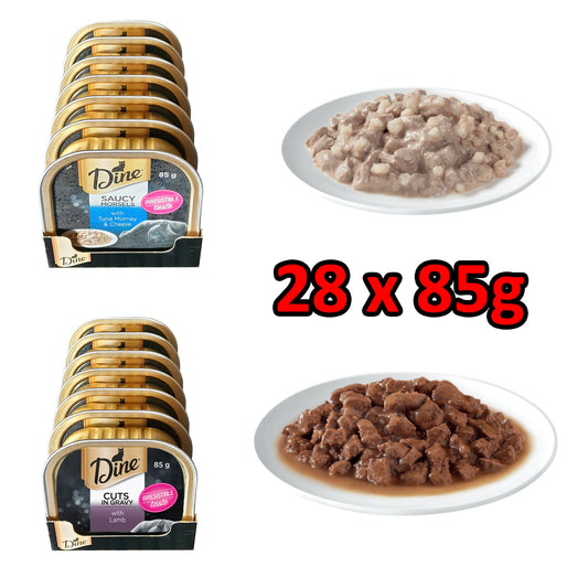 28x85g Dine Premium Wet Cat Food Tuna Mornay & Cheese Gravy Lamb Australia Made