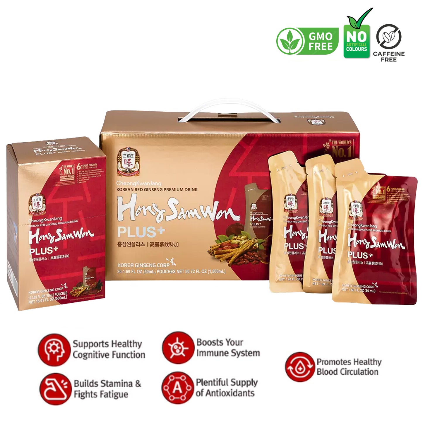 Hong Sam Won Plus Korean Red Ginseng Premium Herbal Health Energy Drink Tea 30pk