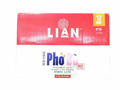 12 70g Bowls Lian Pho Bo Beef Flavour Vietnamese Style Instant Rice Noodle Meals