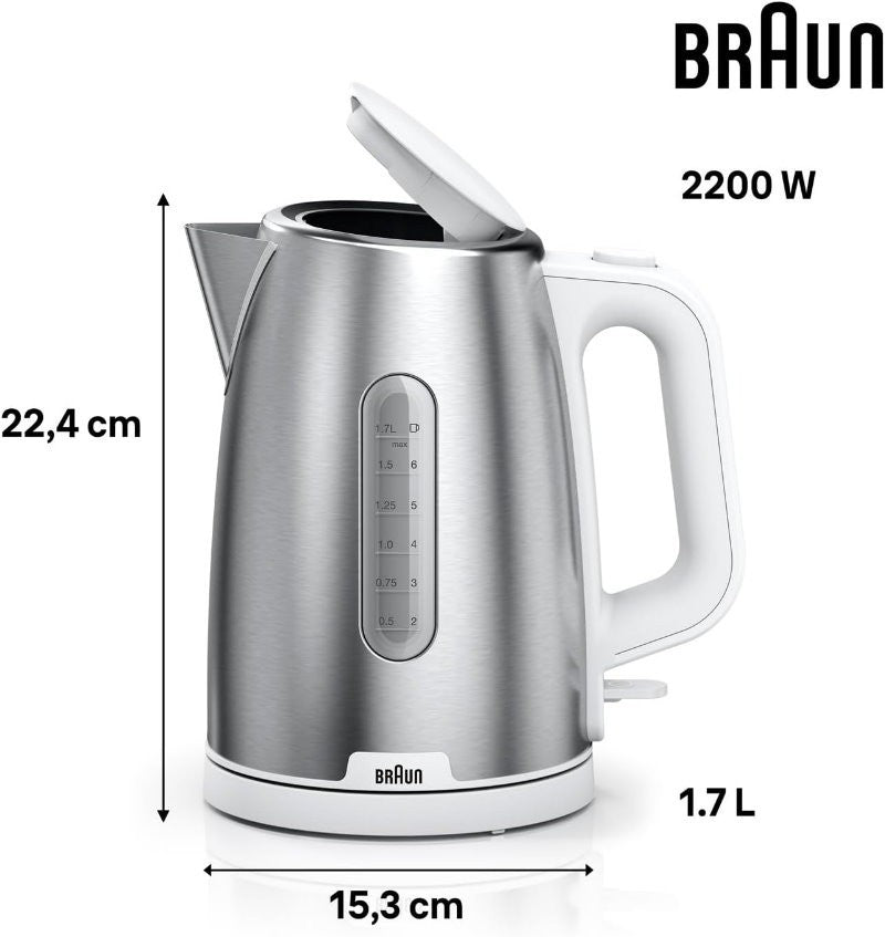 Braun PurShine 1.7L 2200W Stainless Steel Electric Kettle w/ 360° Rotating Base