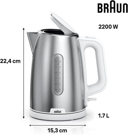 Braun PurShine 1.7L 2200W Stainless Steel Electric Kettle w/ 360° Rotating Base