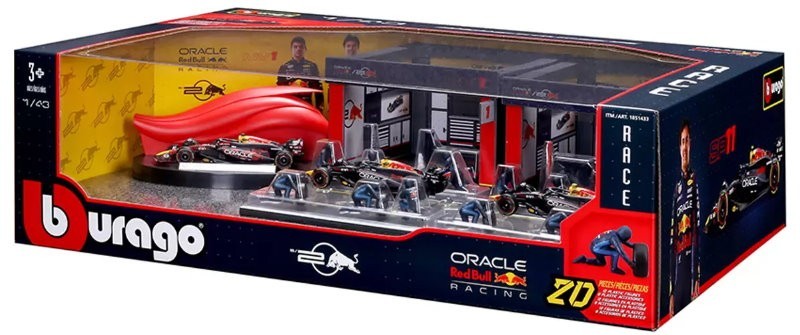 Burago 1:43 Formula One Racing Deluxe Paddock Ferrari, McLaren, Mercedes, RedBul