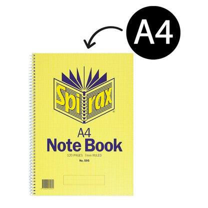 8 x Spirax 595 Notebook 7mm Ruled Lines Spiral Bound 120 Page A4 Pack Study App