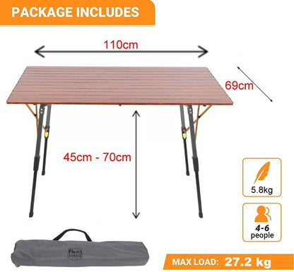 Timber Ridge 6-People Folding Adjustable Aluminium Camping Table w/ Carry Bag