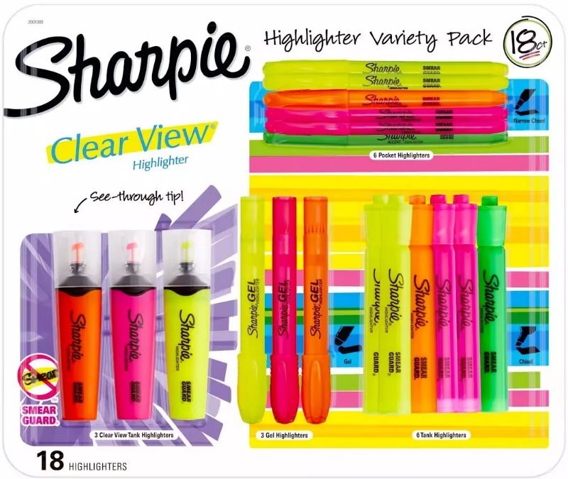 Sharpie 18-Pack Highlighter Variety Pack Clear View Gel Pocket Tank Mixed