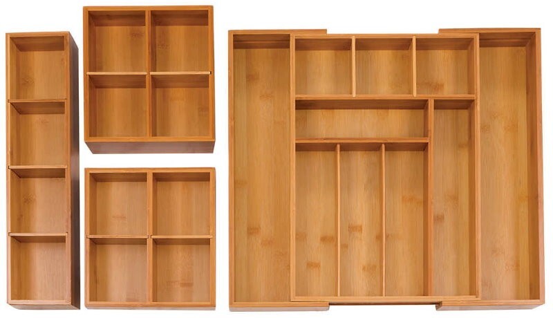 Seville Classics 4-Piece Bamboo Premium Expandable Drawer Organizer Cutlery
