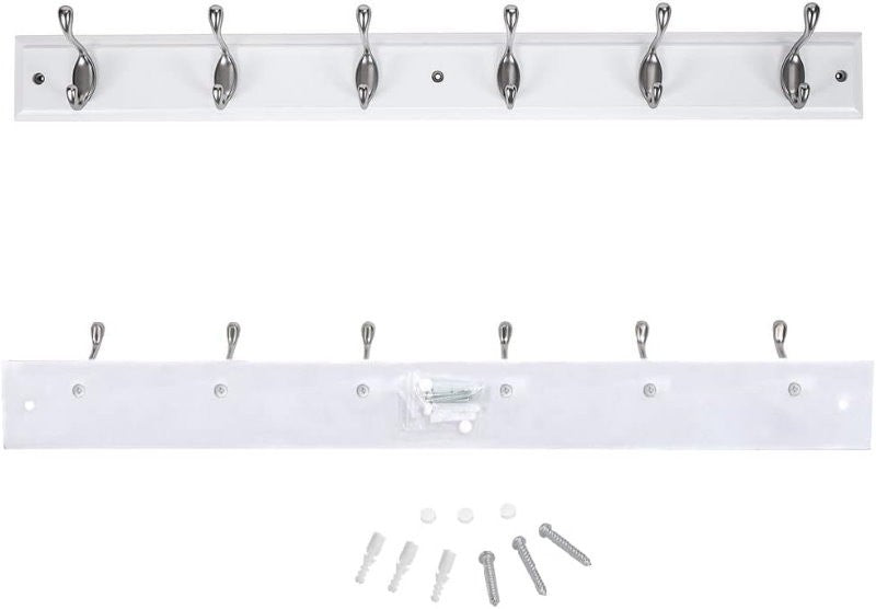 BirdRock Home 2-Pieces Hook Rails 27" Wall Mounted 6 Satin Nickel Hook Wall Rack