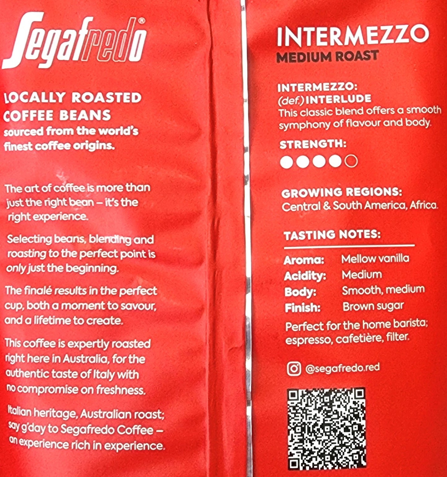 Segafredo Intermezzo 1kg Espresso Coffee Beans Italian Speciality Medium Roast