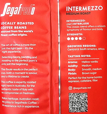 Segafredo Intermezzo 1kg Espresso Coffee Beans Italian Speciality Medium Roast
