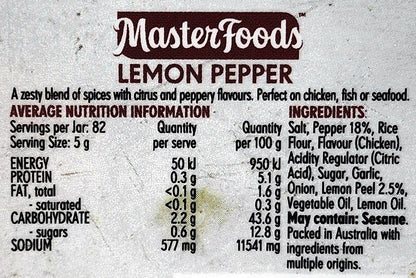 MasterFoods Lemon Pepper Seasoning 410g Herbs & Spices Meat, Chicken & Vegetable