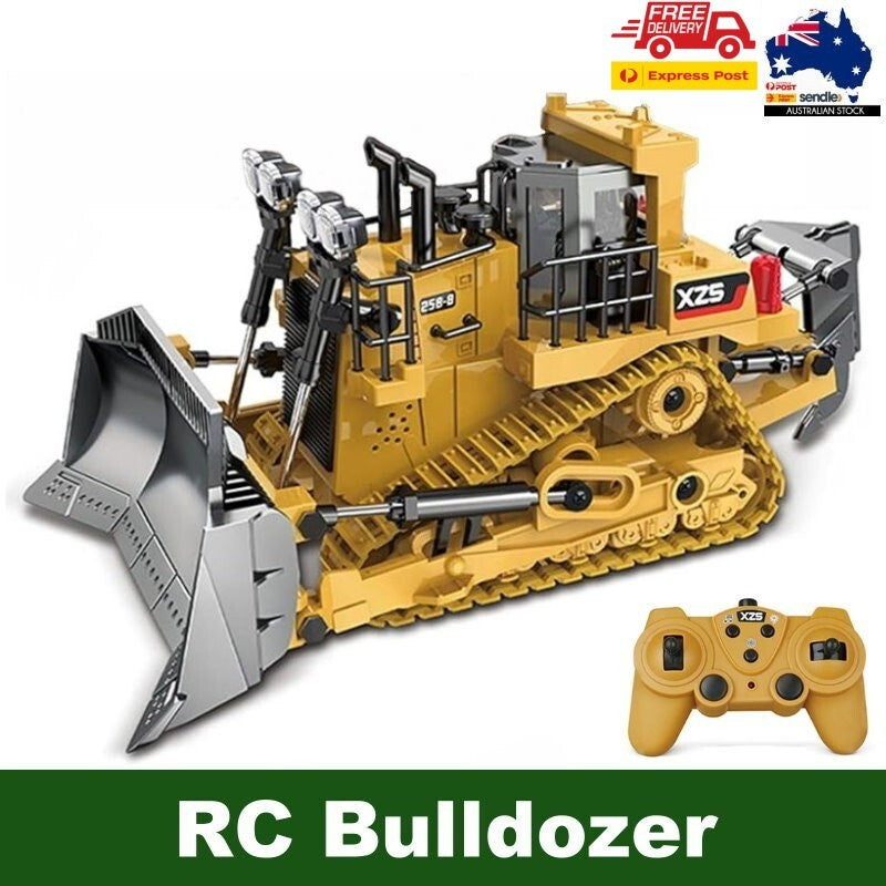 XZS 1:24 360° Rotation 9CH 2.4G RC Bulldozer Toy w/ Sound, Light, Alloy Bucket