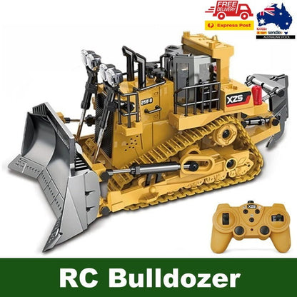 XZS 1:24 360° Rotation 9CH 2.4G RC Bulldozer Toy w/ Sound, Light, Alloy Bucket