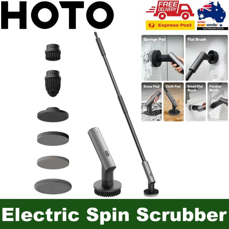 HOTO Cordless Electric Spin Scrubber Adjustable Angles with 6 Brush Heads