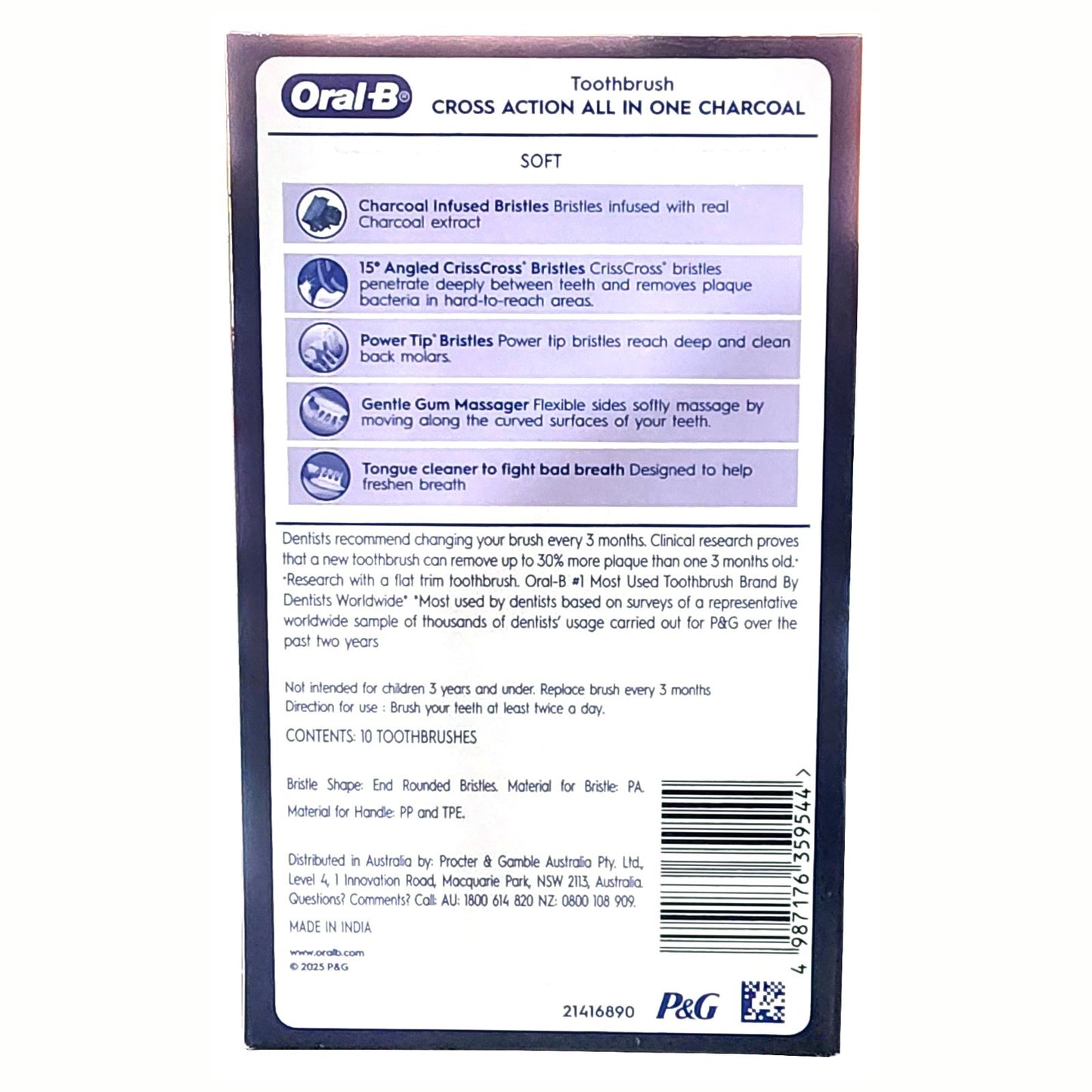 Oral-B Cross Action Deep Clean Ultrathin All In One Charcoal Toothbrush 10 Pack