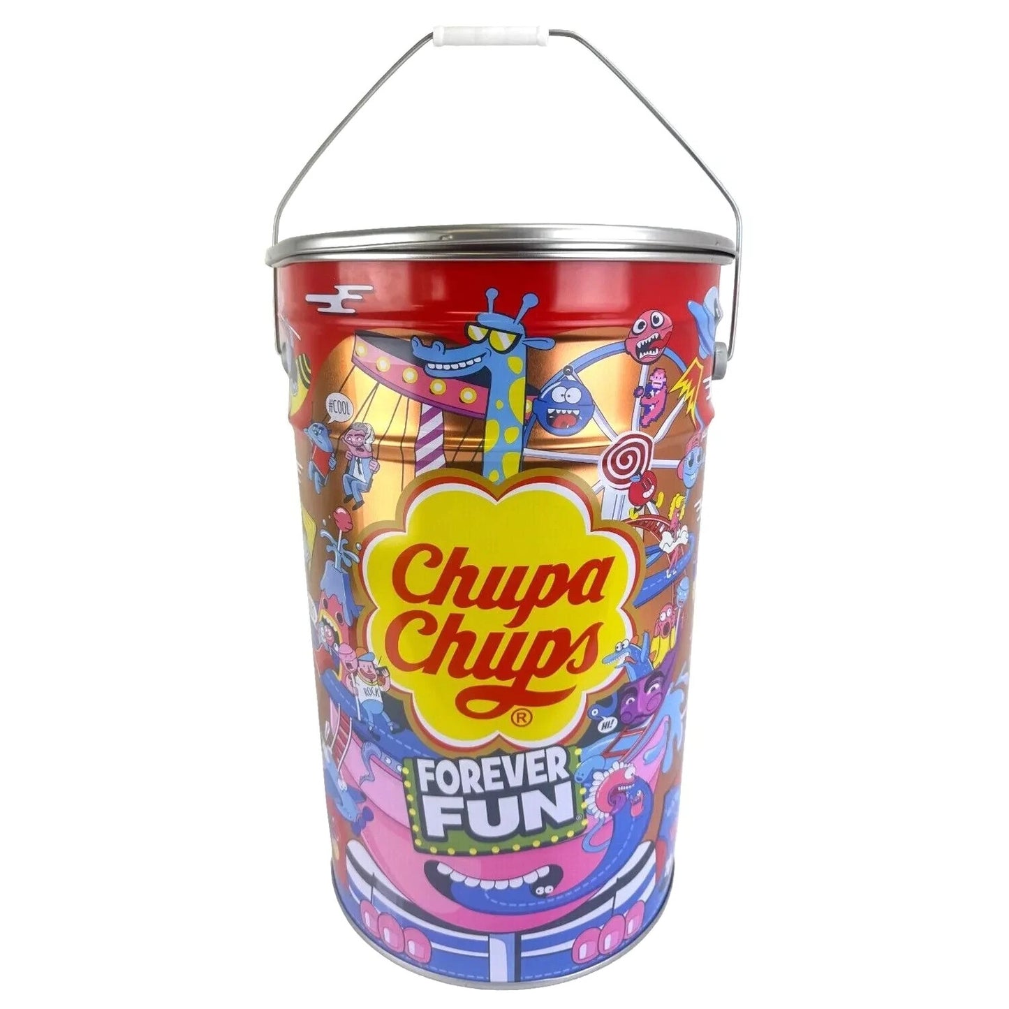 Chupa Chups Collectible Tin Storage Bucket with Lid & Handle Kids Toy Store Box