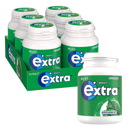 6 x 64g Bottle Wrigleys Extra Spearmint Sugarfree Chewing Gum Fresh Mint Breath