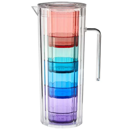 Acrylic Lagoon Pitcher with 4 Stackable Tumblers - Break-Resistant, Rainbow