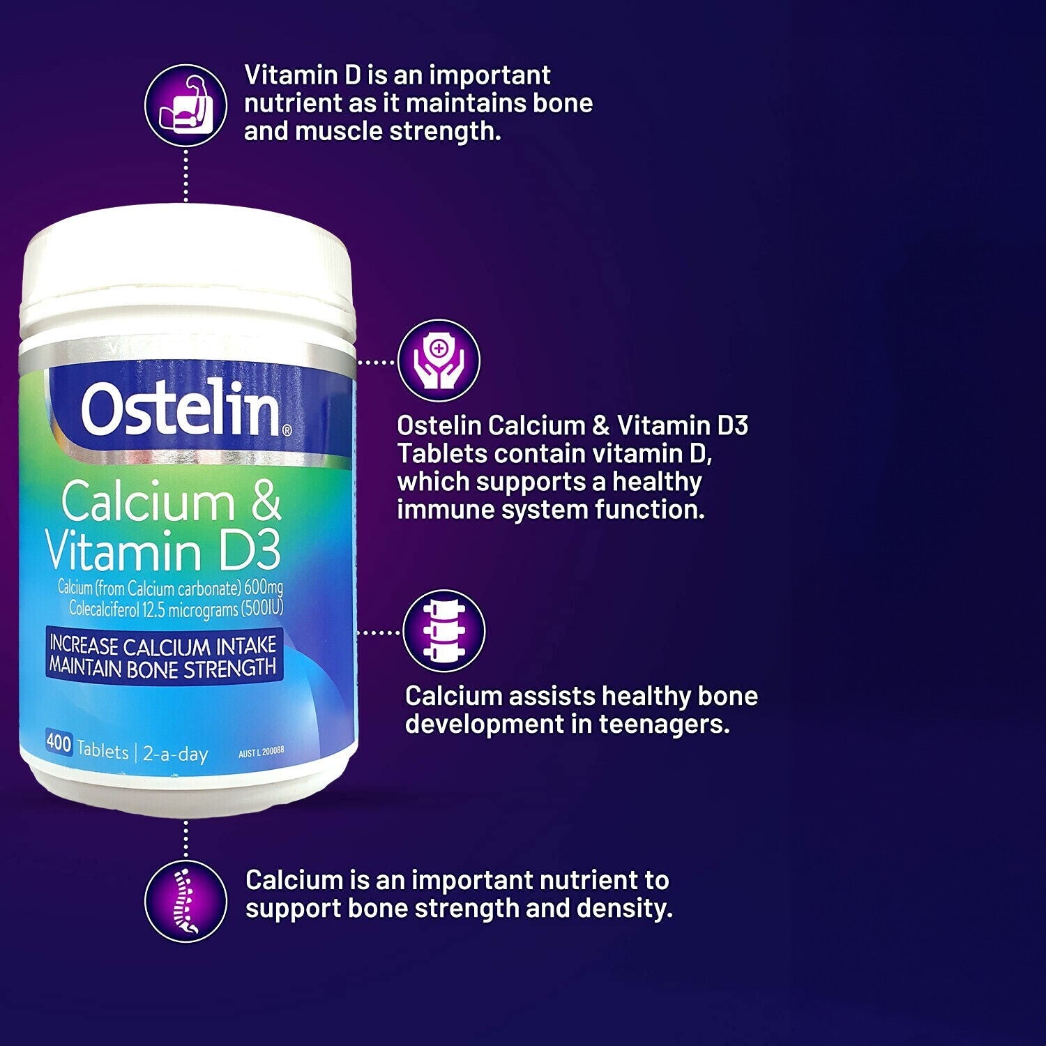 Ostelin Increase Calcium & Vitamin D3 Uptake Maintain Bone Strength 400 Capsules