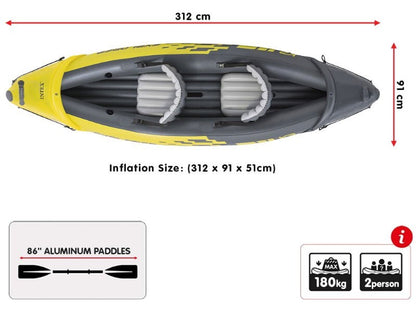 Intex 2-Person Explorer K2 Inflatable Kayak with Bag Canoe River Lake Boat 180kg