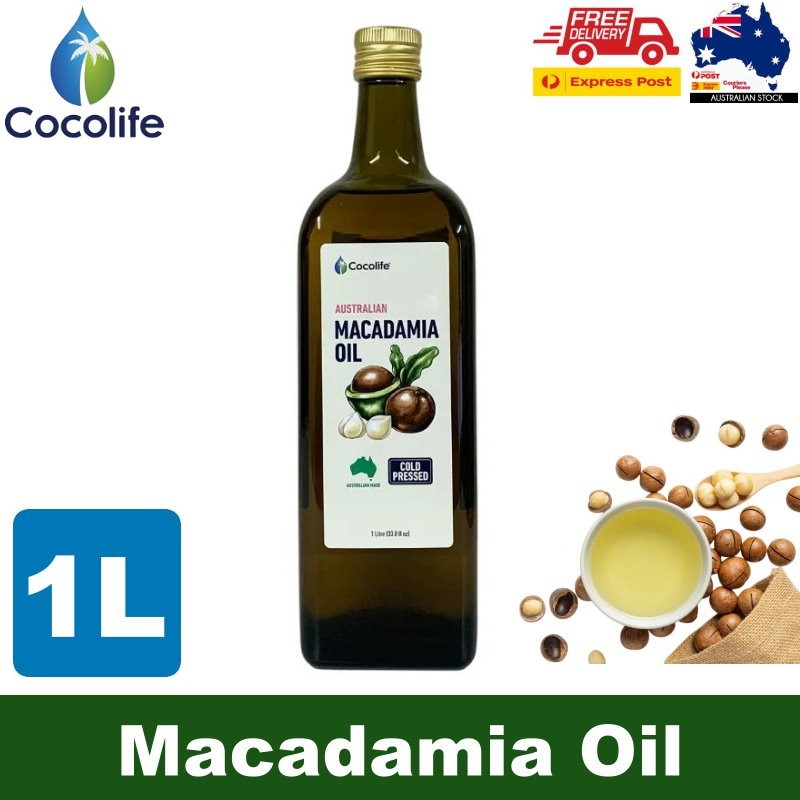 Cocolife Australian Cold Pressed Macadamia Oil 1 Litre For Cooking, Salads...
