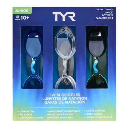 TYR Unisex Kids Swimming Goggles 3 Pack UV Protection Anti-fog 4 Removable Nose