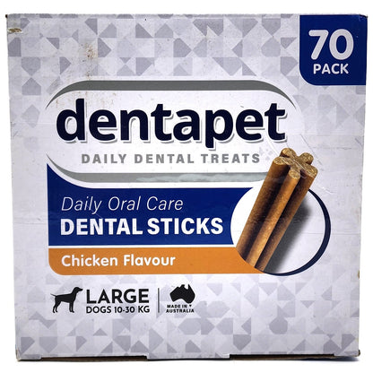 Dentapet Daily Dental Treats Large Pet Dog Oral Care Chicken Flavour 70 Sticks