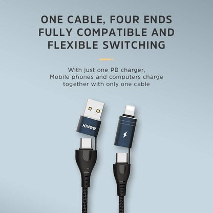 Kivee 4-in-1 Multi Fast Charging Cable USB-C 8 Pin to Type C USB Charging Cable