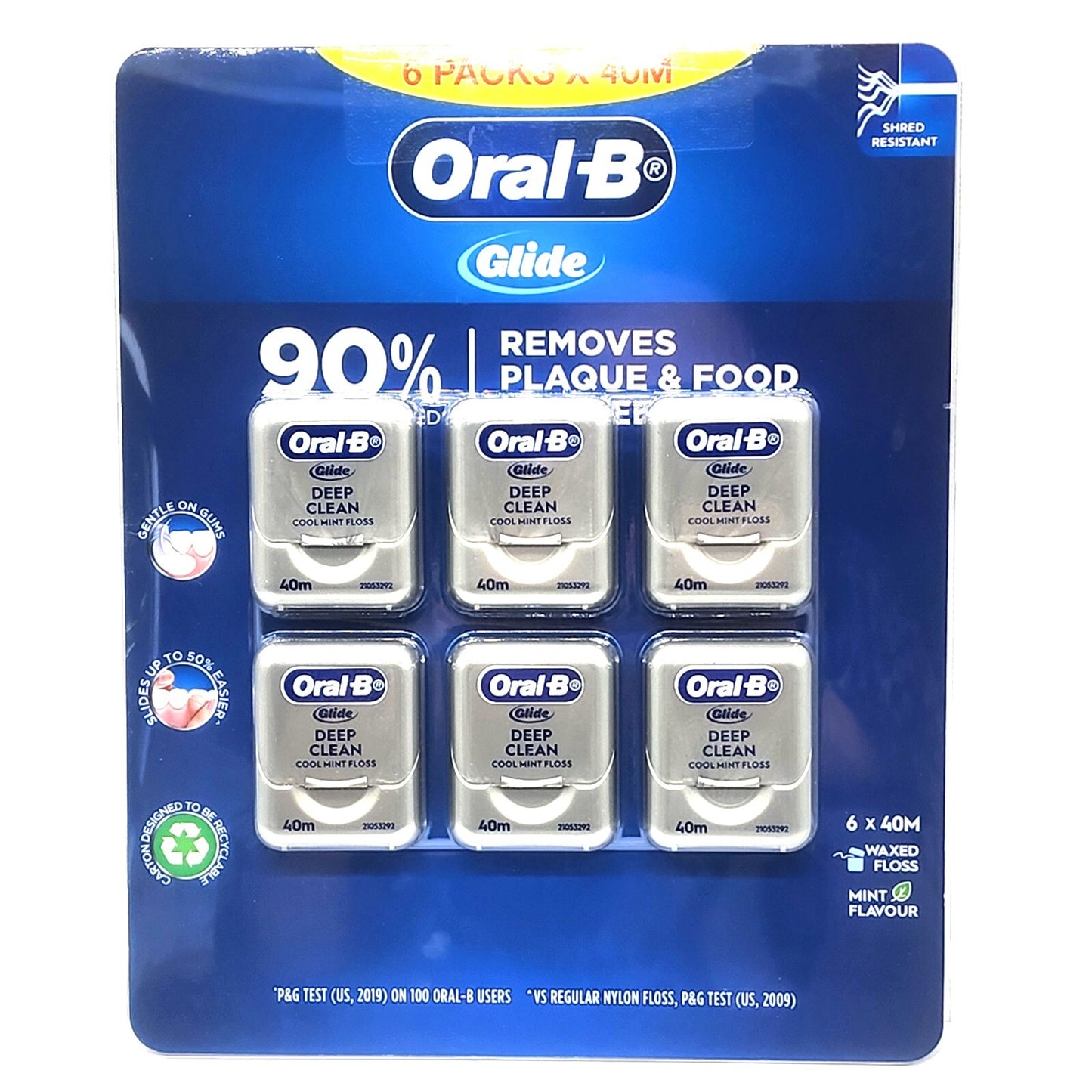 Oral-B 6 x 40m Glide Health Clinical Deep Clean Dental Floss Mint Kill Bacteria