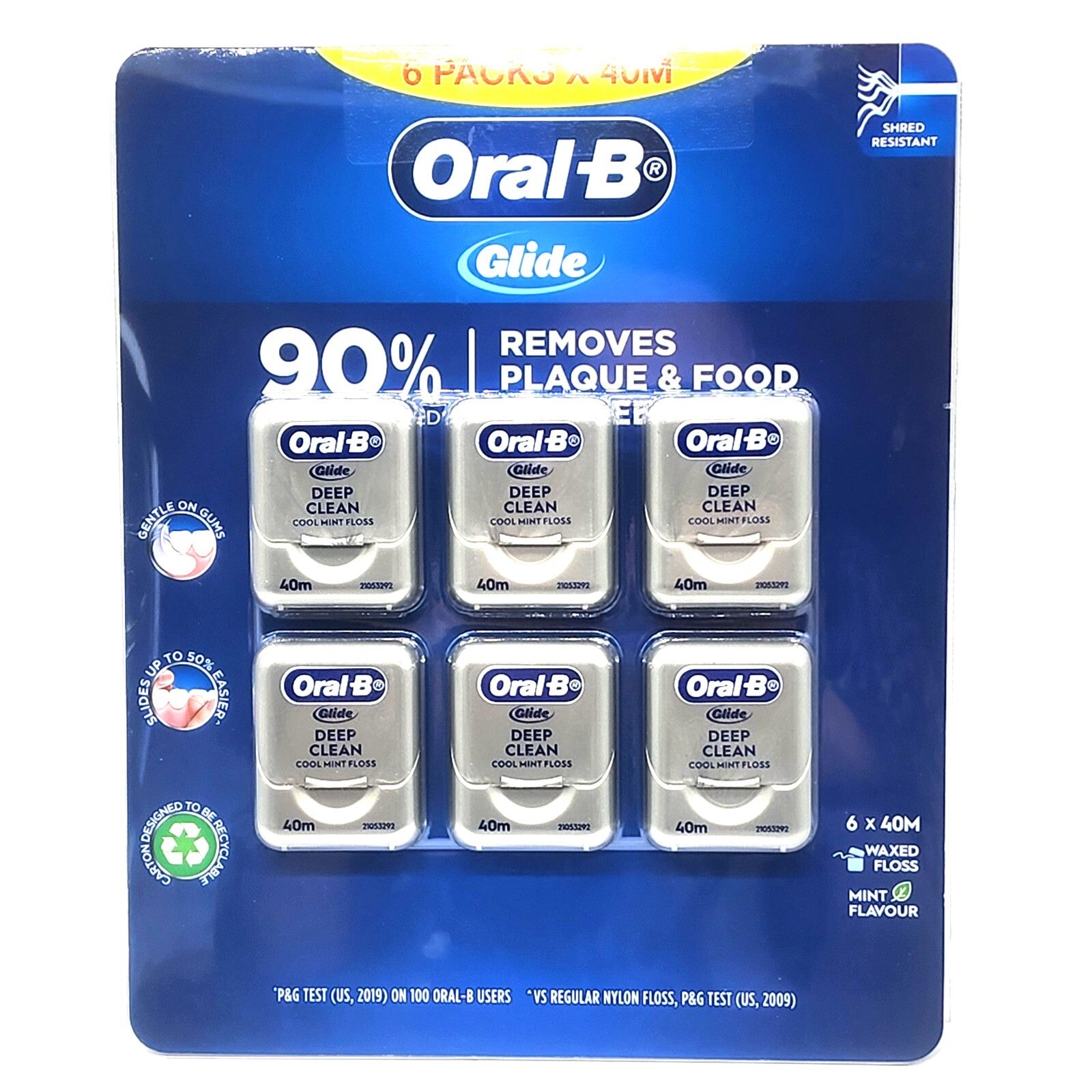 Oral-B 6 x 40m Glide Health Clinical Deep Clean Dental Floss Mint Kill Bacteria
