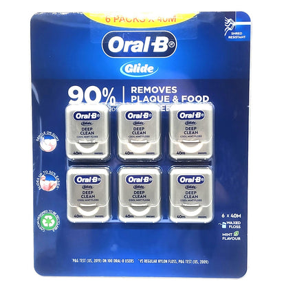 Oral-B 6 x 40m Glide Health Clinical Deep Clean Dental Floss Mint Kill Bacteria