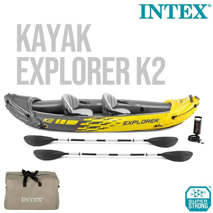 Intex 2-Person Explorer K2 Inflatable Kayak with Bag Canoe River Lake Boat 180kg
