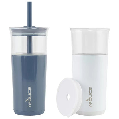 REDUCE Aspen 20oz 590ml Vacuum Insulated Glass Tumbler w/ Lid & Extra Wide Straw