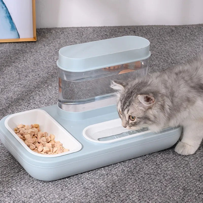 Ameifu 2-in-1 Cat Pet Bowls Food & Water Dispenser with Automatic Water Fountain