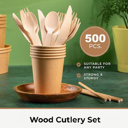 Santora 500 PCs Birch Disposable Cutlery Set Eco-Friendly - Spoon, Fork, Knife
