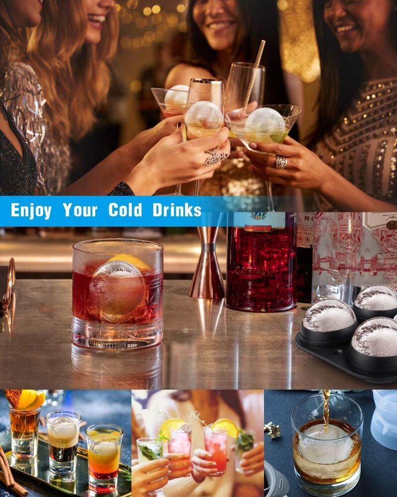 Ankway 4 Balls 65mm (2.5") Silicone Ice Cube Tray Sphere Ice Ball Maker Mold