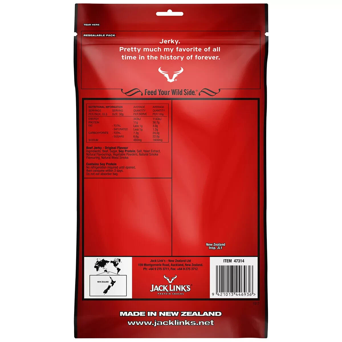 Jack Link's Original Beef Jerky Slow Cook Protein Snack Hardwood Smoked 3 x 310g