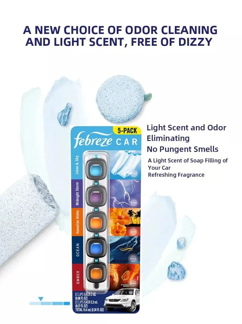 Febreze 5-Pack Mini Car Air Freshener Vent Clips Scents 5 x 2mL Up to 200 Days
