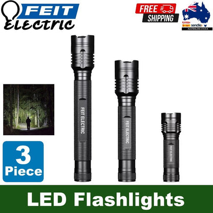 Feit 3 Piece Electric LED Flash Lights Kit Ultra Bright 1700, 1000, 500 Lumens