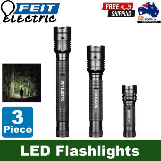 Feit 3 Piece Electric LED Flash Lights Kit Ultra Bright 1700, 1000, 500 Lumens