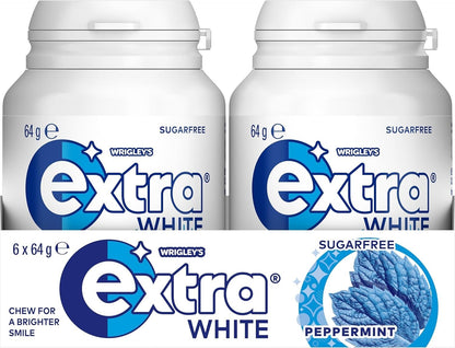 6 x 64g Wrigleys Extra White Peppermint Sugarfree Chewing Gum Fresh Mint Breath
