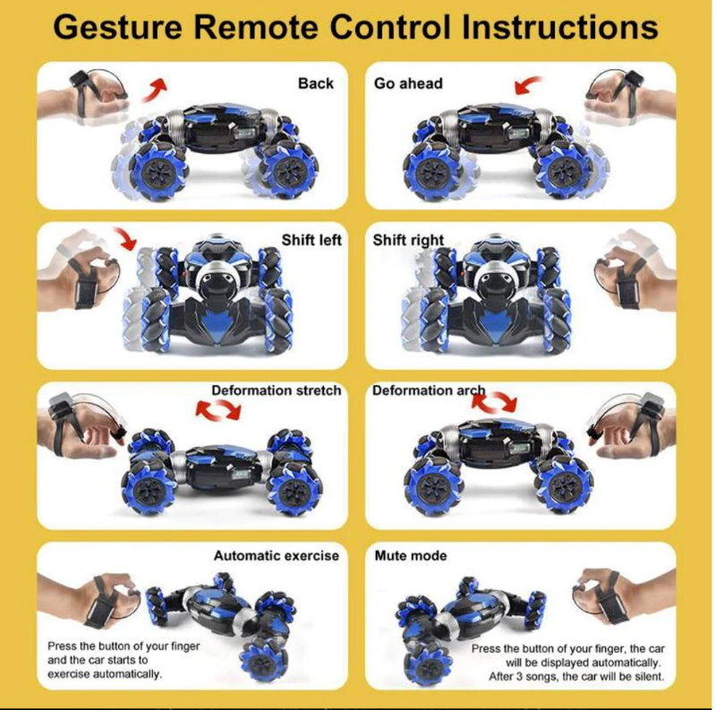 WSD Toys Gesture Sensing RC Stunt Car 2024 - Tumbling, 360° Spinning, Wall Flip