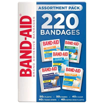 Band-Aid 220 x Assortment Plastic Extra Wide Fabric Tough Strip Adhesive Bandage