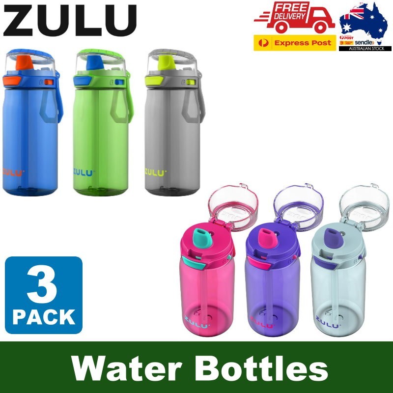 ZULU 3-Pack Kids Flex Tritan Water Bottle Set 16 oz / 473 ml for Boys or Girls