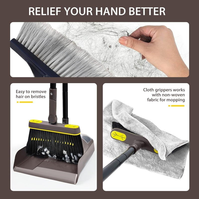 Carrara Home 46.5" 180° Rotatable Broom and Dustpan Set with Self-Cleaning Teeth