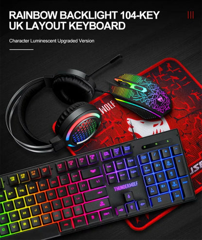 T-Wolf TF-400 4-in-1 Gaming Kit LED Backlit Gaming Keyboard Headset Mouse Pad