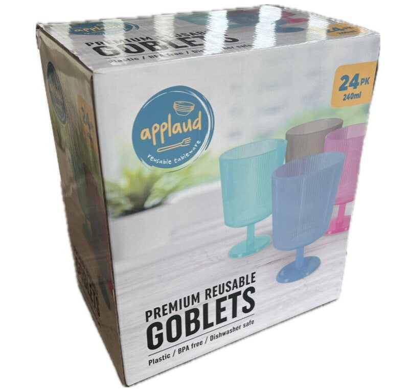 Applaud 24 Pack BPA-Free Reusable Wine Glasses Goblets 240ml Plastic Party Cups