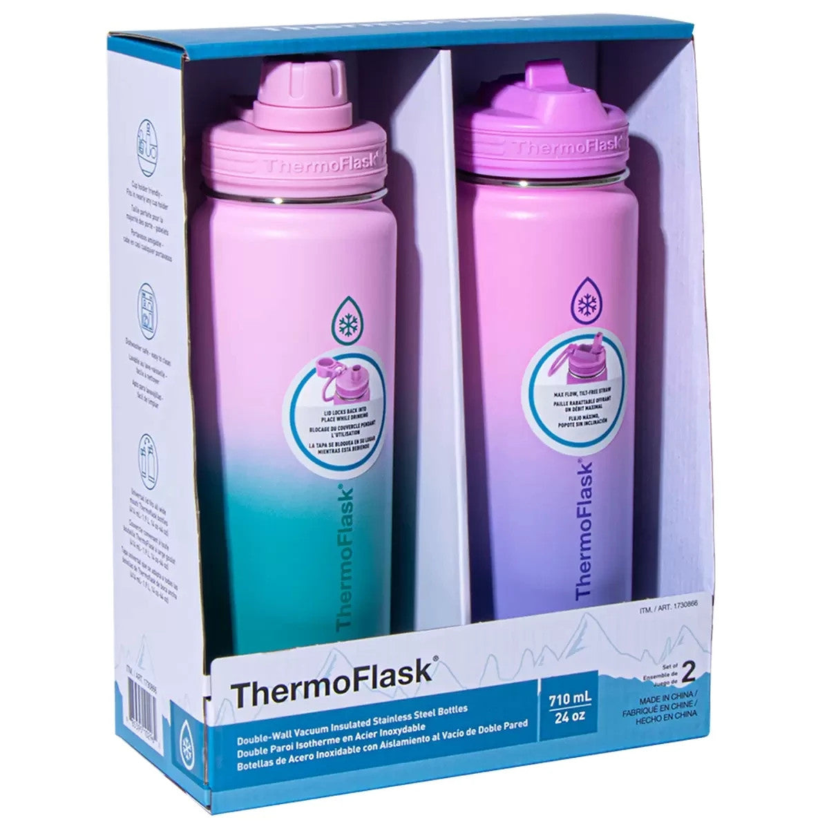 2 x 710ml Thermoflask Double Vacuum Stainless Steel Water Drink Bottle Hot Cold